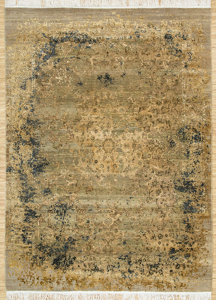 chaos theory by kavi beige and brown wool and silk hand knotted Rug - HeadShot