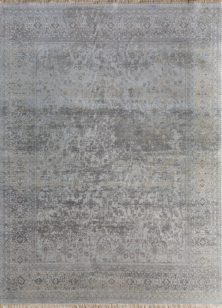 far east blue wool hand knotted Rug - HeadShot