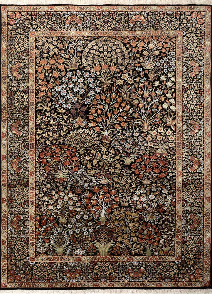 aurora grey and black wool and silk hand knotted Rug - HeadShot