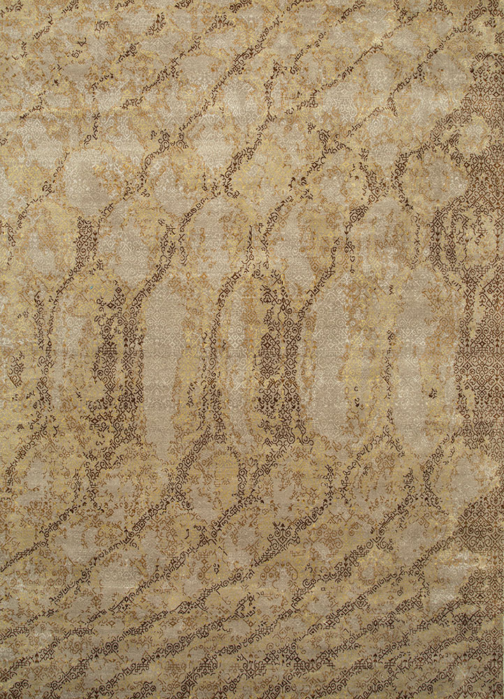 pansy beige and brown wool and silk hand knotted Rug - HeadShot