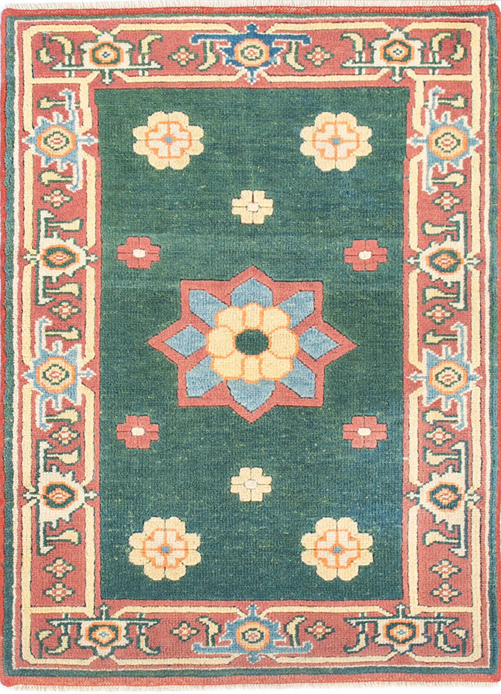 nuray green wool hand knotted Rug - HeadShot