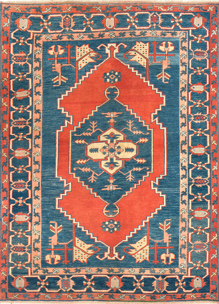 nuray blue wool hand knotted Rug - HeadShot