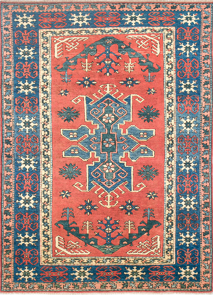 nuray red and orange wool hand knotted Rug - HeadShot