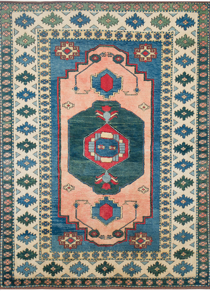 nuray blue wool hand knotted Rug - HeadShot