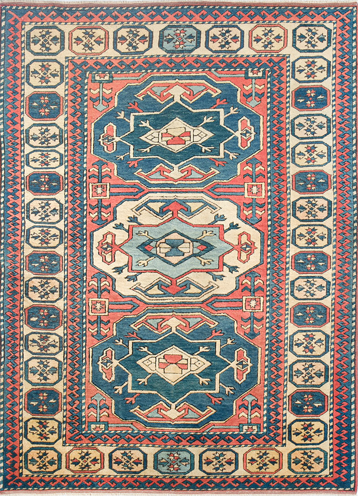 nuray red and orange wool hand knotted Rug - HeadShot