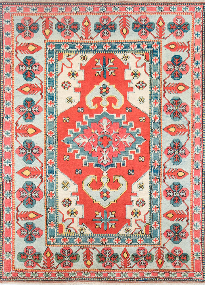 nuray red and orange wool hand knotted Rug - HeadShot