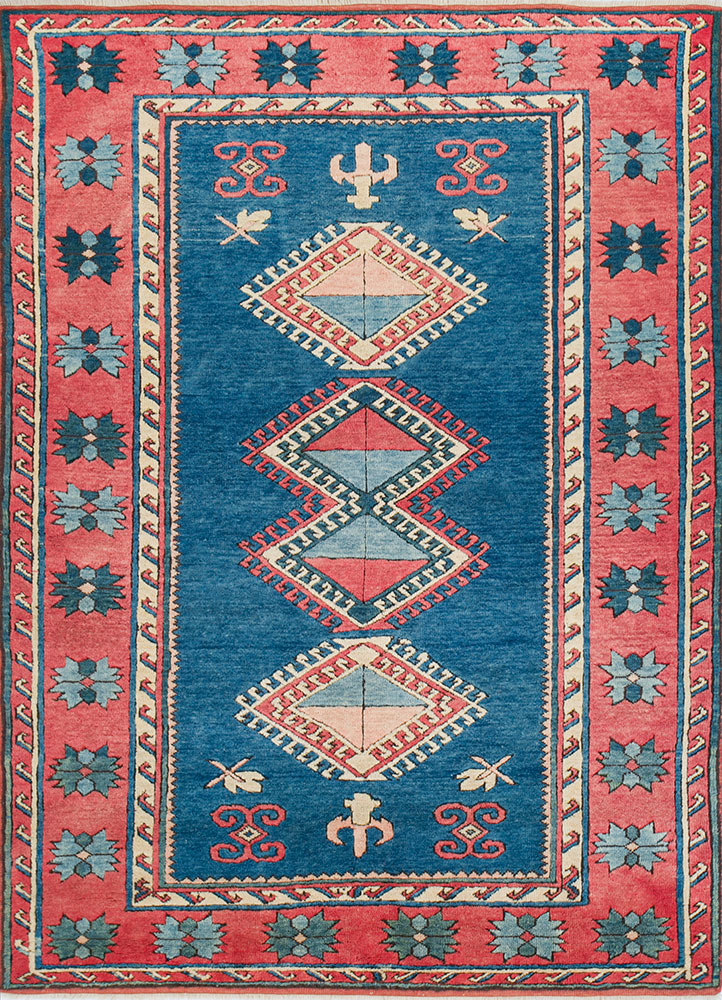 nuray red and orange wool hand knotted Rug - HeadShot