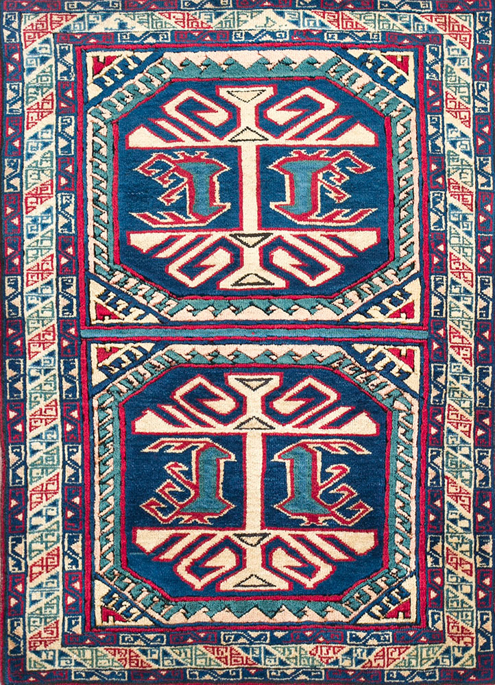 nuray blue wool hand knotted Rug - HeadShot