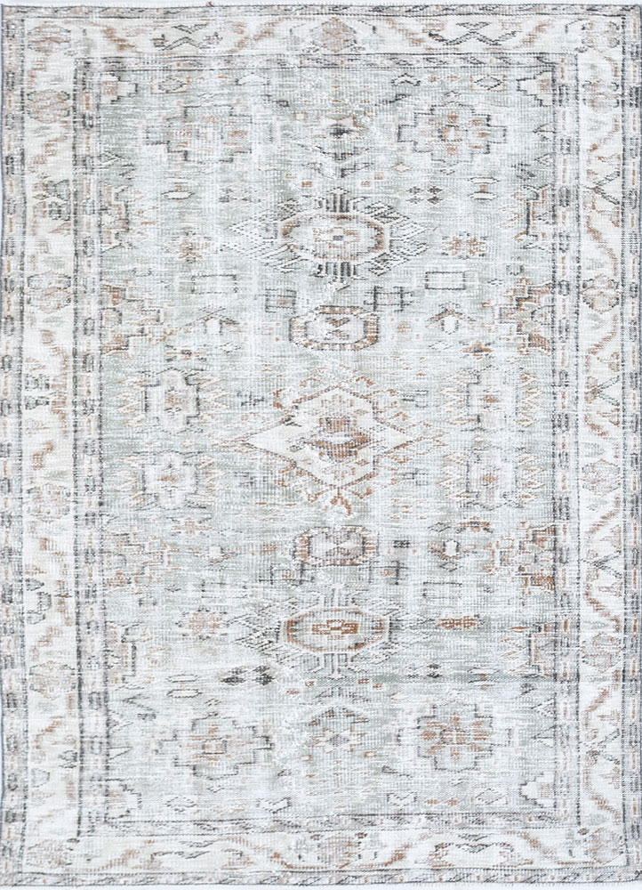 vintage grey and black wool hand knotted Rug - HeadShot