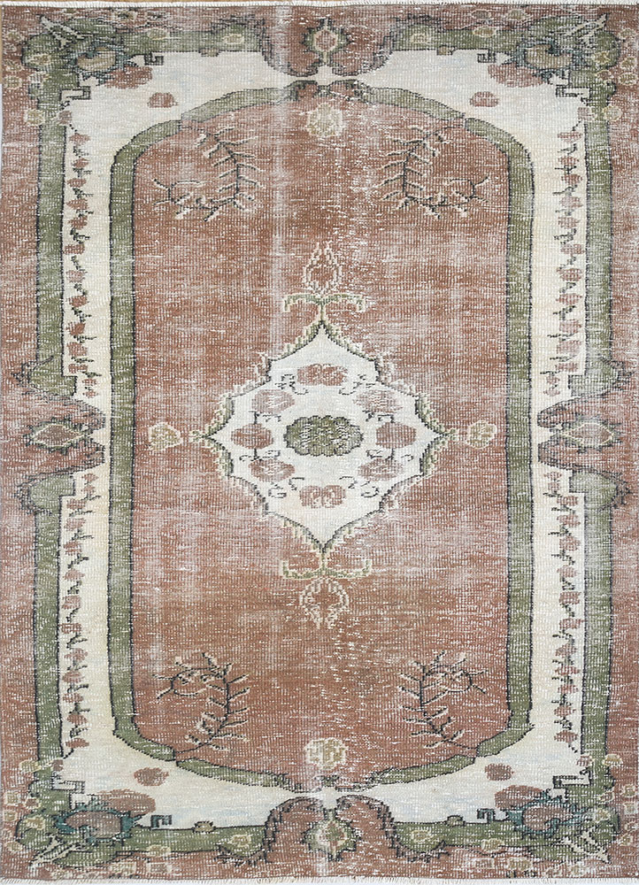 vintage beige and brown wool hand knotted Rug - HeadShot