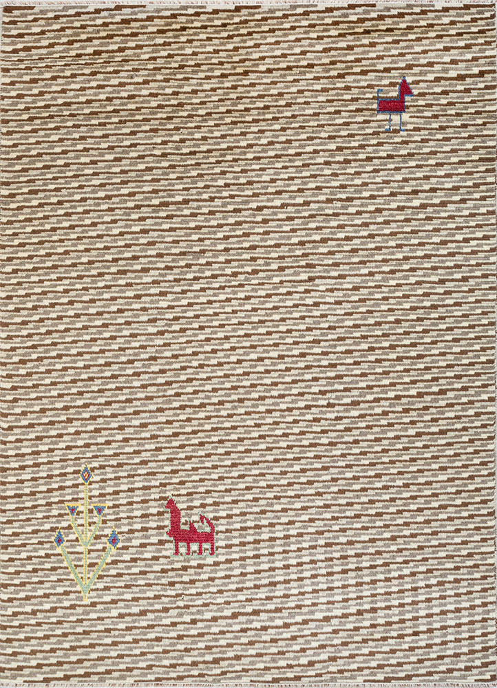 nuray beige and brown wool hand knotted Rug - HeadShot