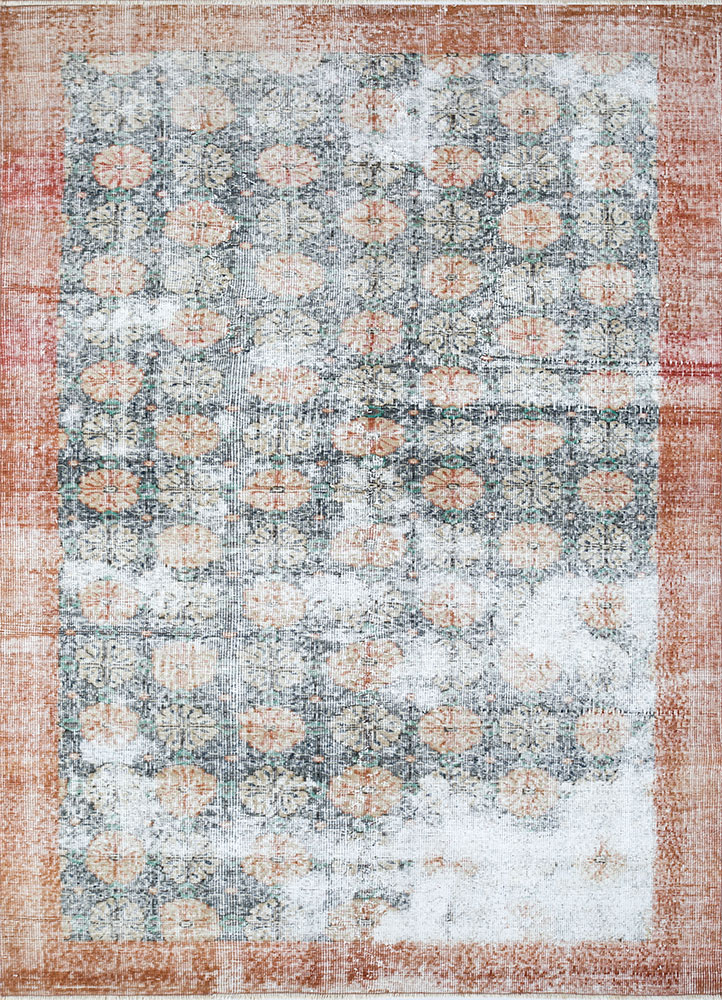 vintage grey and black wool hand knotted Rug - HeadShot