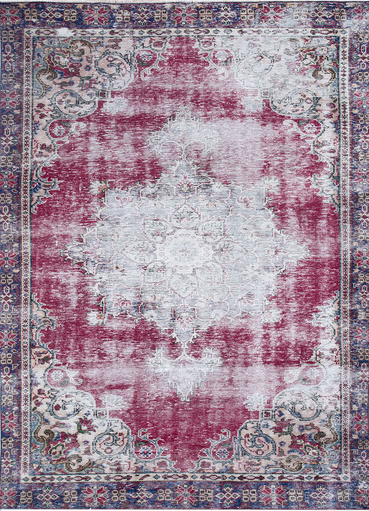 vintage red and orange wool hand knotted Rug - HeadShot