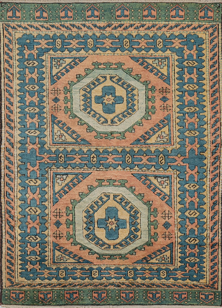 nuray blue wool hand knotted Rug - HeadShot