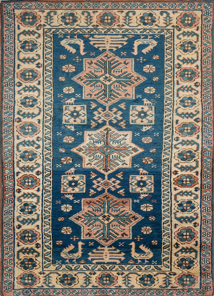 nuray blue wool hand knotted Rug - HeadShot