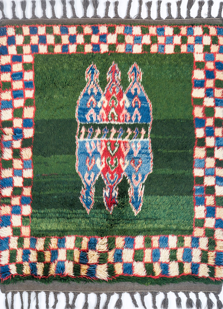 nuray green wool hand knotted Rug - HeadShot