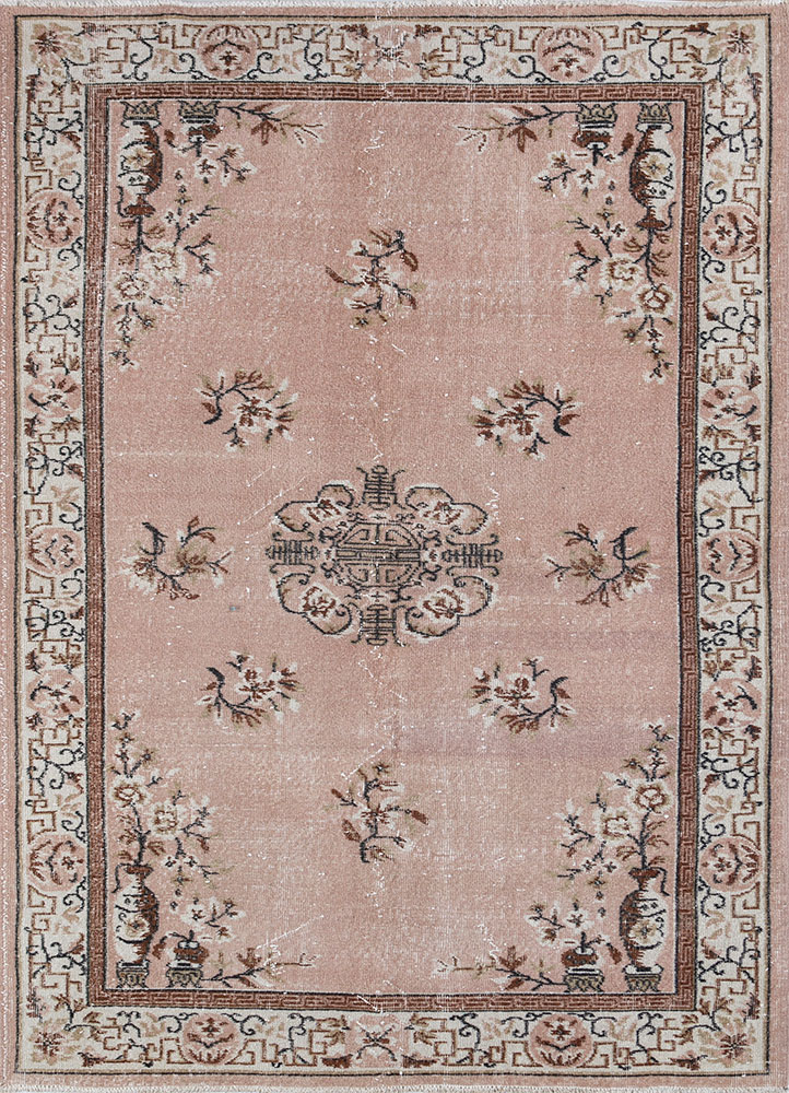 vintage red and orange wool hand knotted Rug - HeadShot
