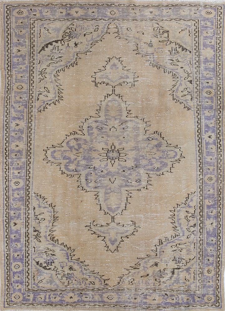 vintage beige and brown wool hand knotted Rug - HeadShot