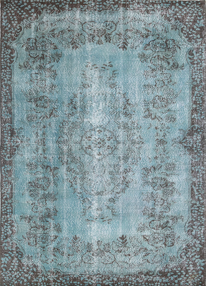 vintage blue wool hand knotted Rug - HeadShot