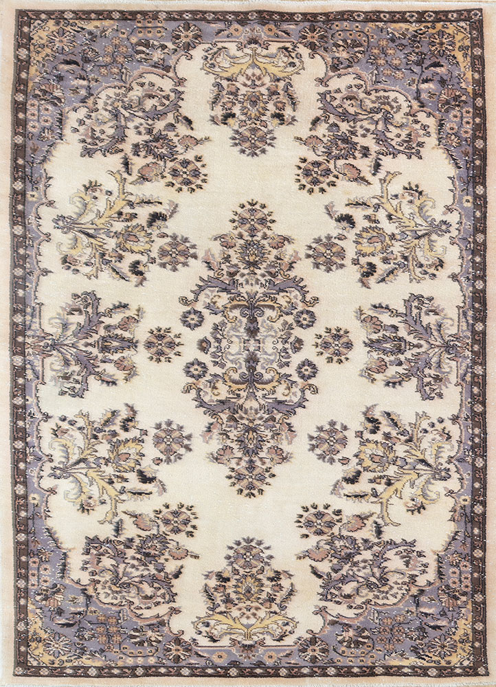 vintage pink and purple wool hand knotted Rug - HeadShot