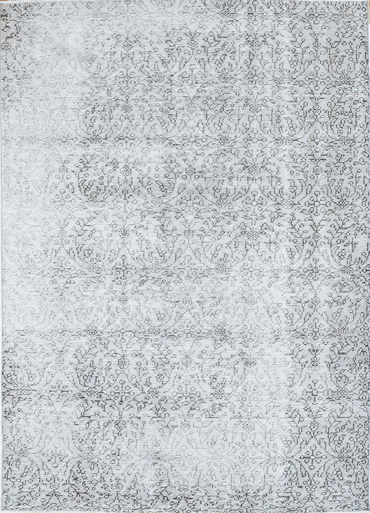 vintage grey and black wool hand knotted Rug - HeadShot