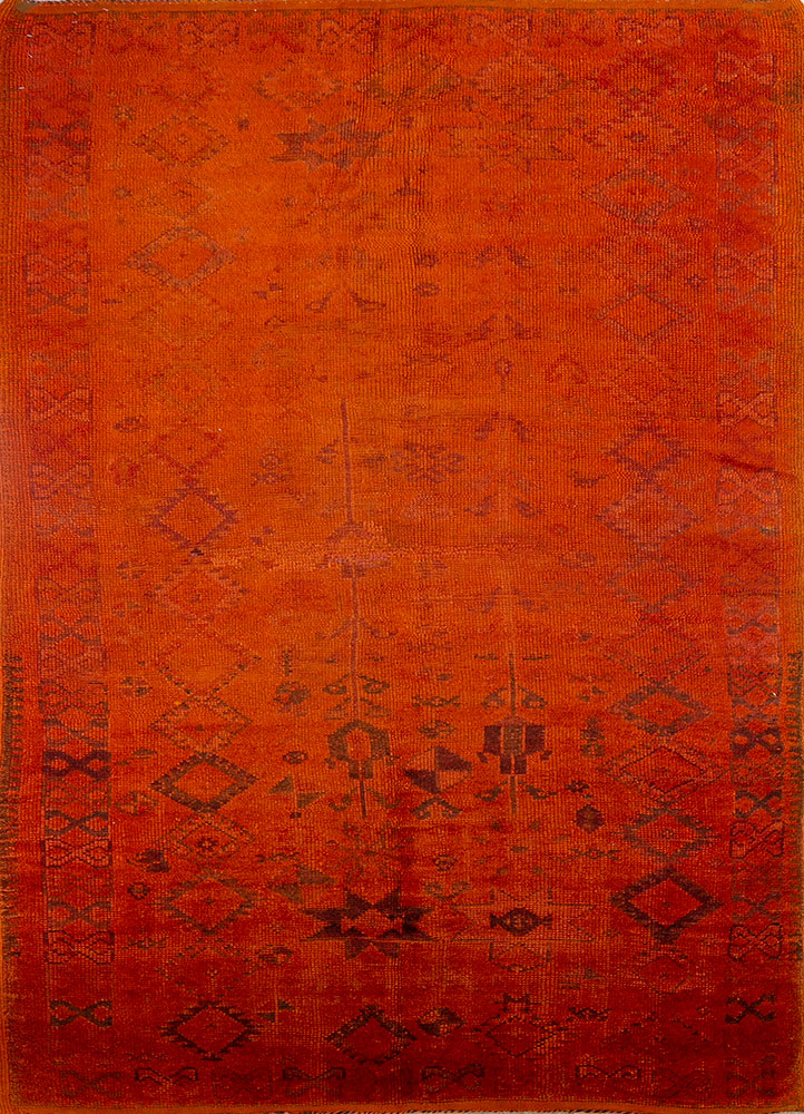 vintage red and orange wool hand knotted Rug - HeadShot
