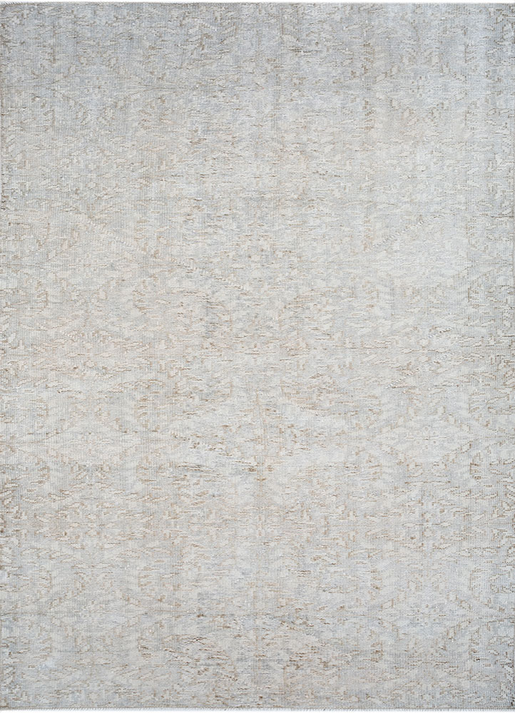 vintage beige and brown wool hand knotted Rug - HeadShot