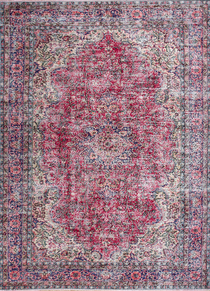vintage red and orange wool hand knotted Rug - HeadShot