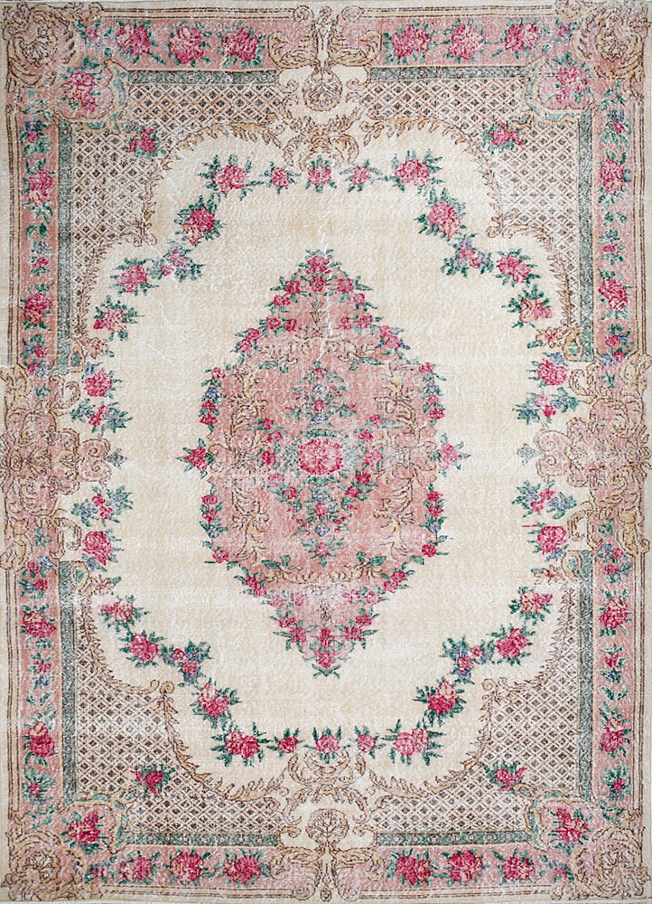 vintage beige and brown wool hand knotted Rug - HeadShot