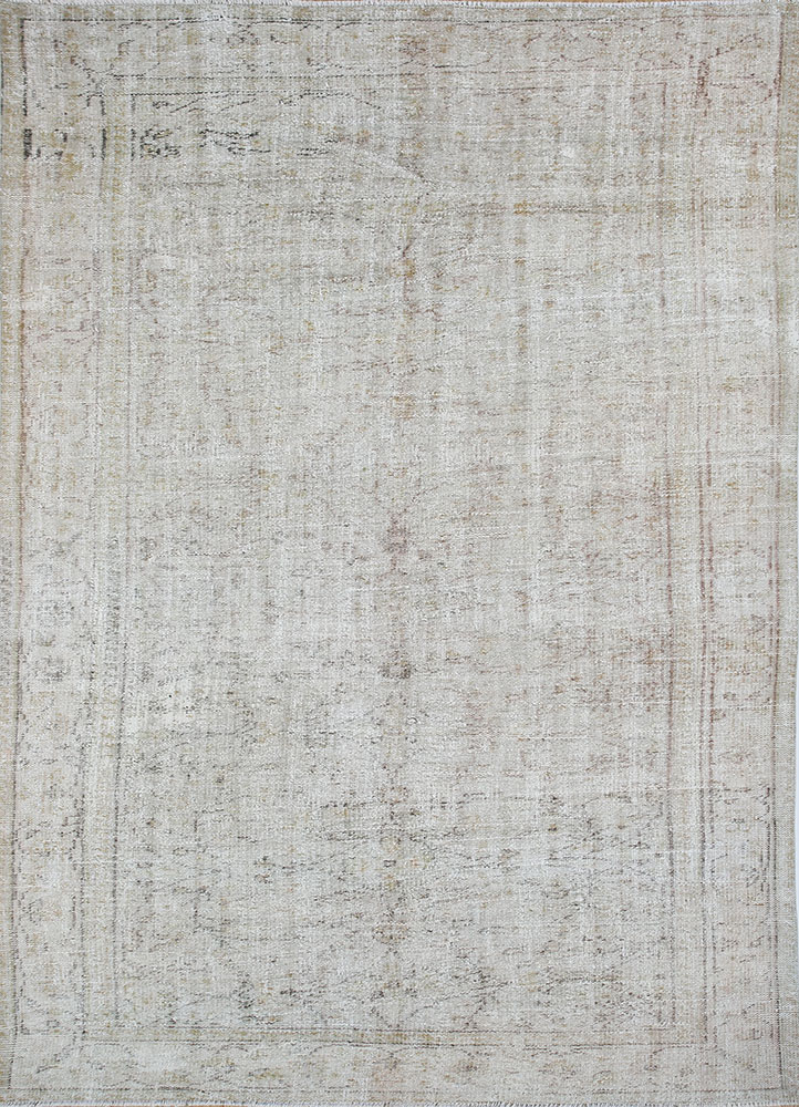 vintage beige and brown wool hand knotted Rug - HeadShot