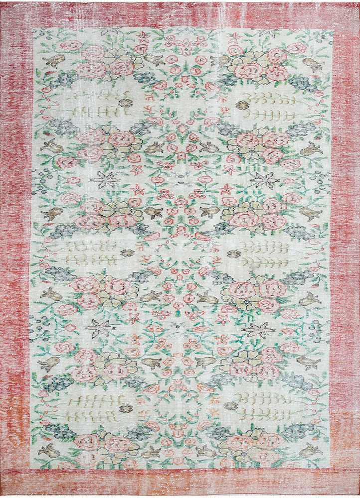 vintage red and orange wool hand knotted Rug - HeadShot