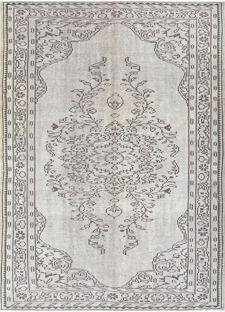vintage beige and brown wool hand knotted Rug - HeadShot