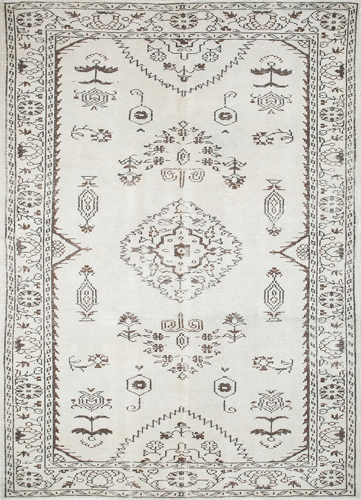vintage beige and brown wool hand knotted Rug - HeadShot
