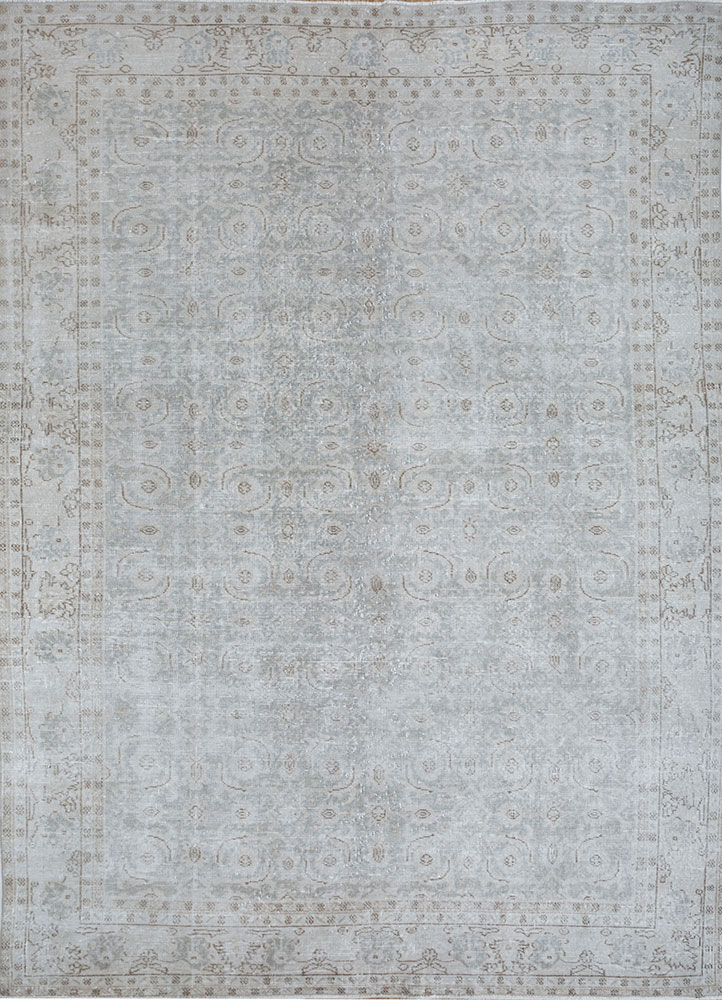 vintage grey and black wool hand knotted Rug - HeadShot