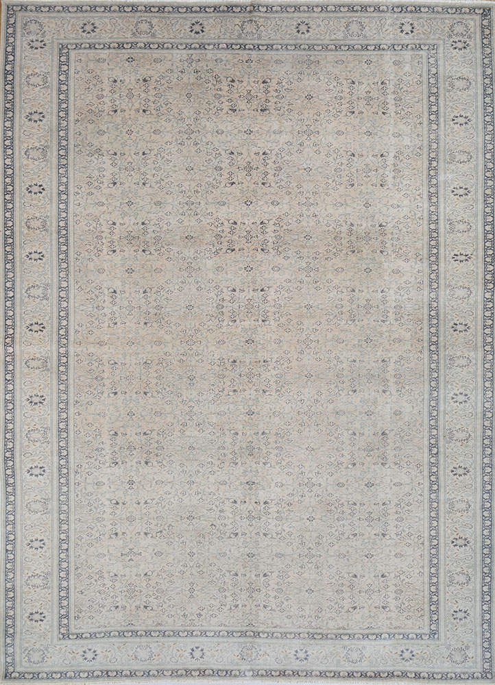 vintage beige and brown wool hand knotted Rug - HeadShot