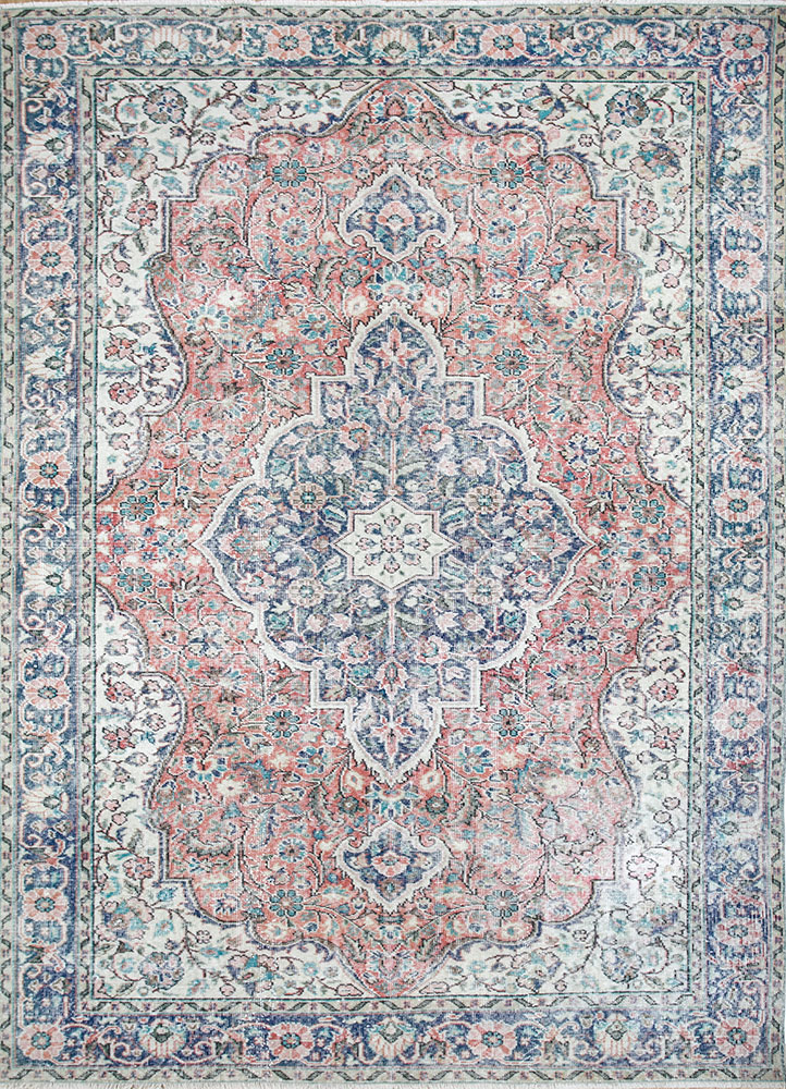 vintage red and orange wool hand knotted Rug - HeadShot