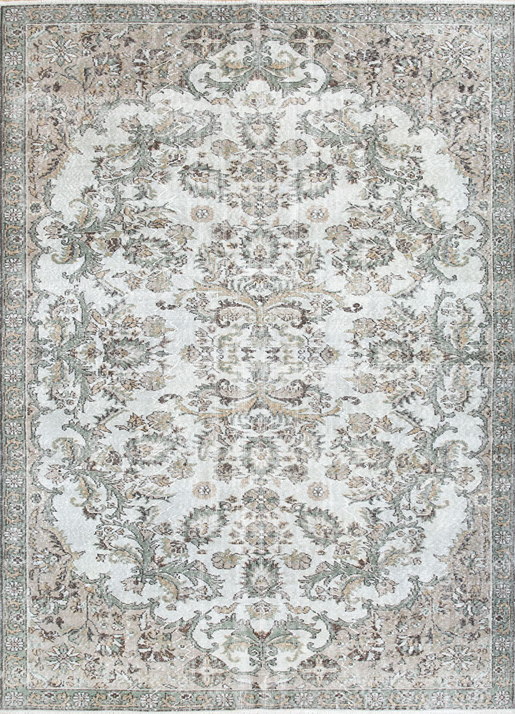 vintage beige and brown wool hand knotted Rug - HeadShot