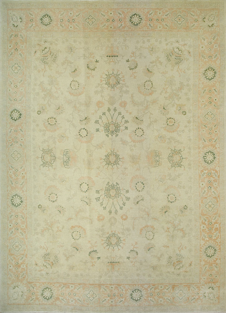 aalam beige and brown wool hand knotted Rug - HeadShot