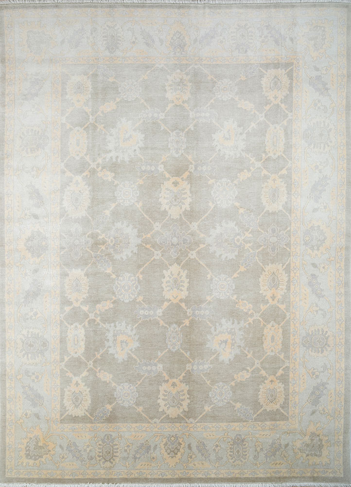 aalam green wool hand knotted Rug - HeadShot