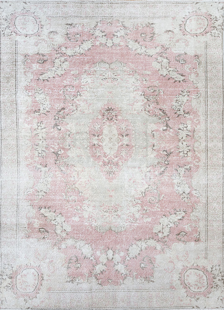 vintage pink and purple wool hand knotted Rug - HeadShot