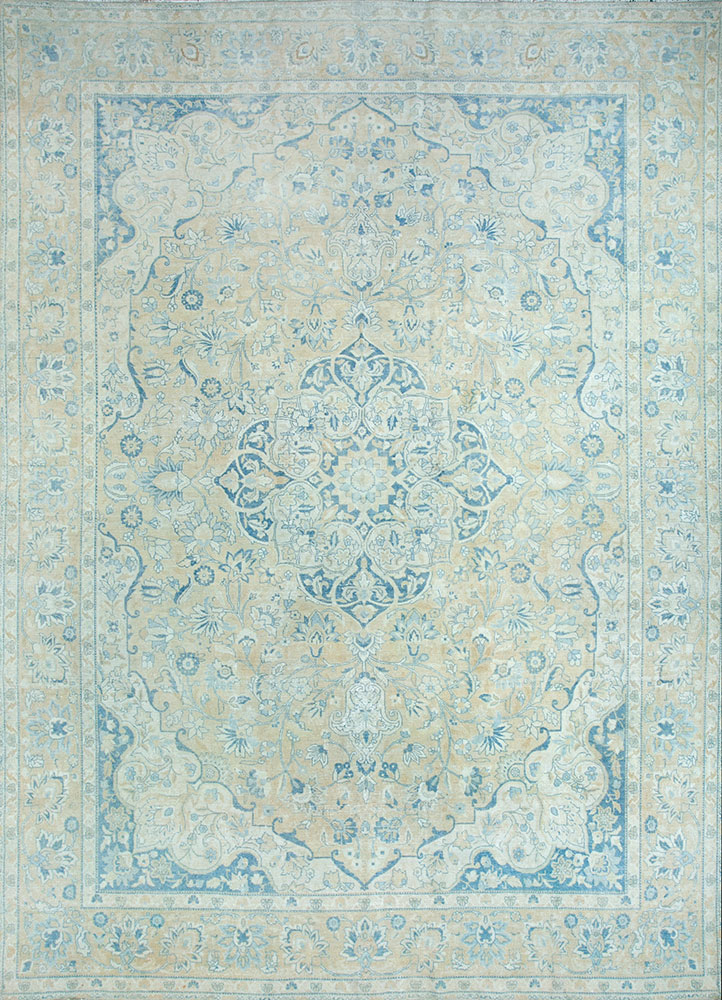 vintage blue wool hand knotted Rug - HeadShot
