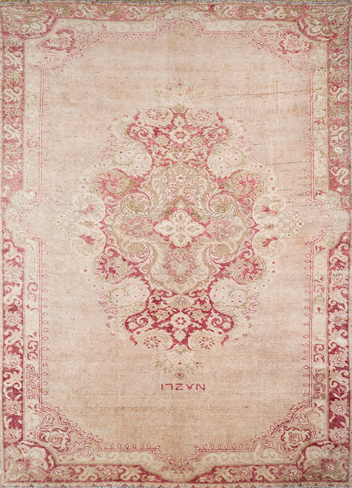 vintage red and orange wool hand knotted Rug - HeadShot