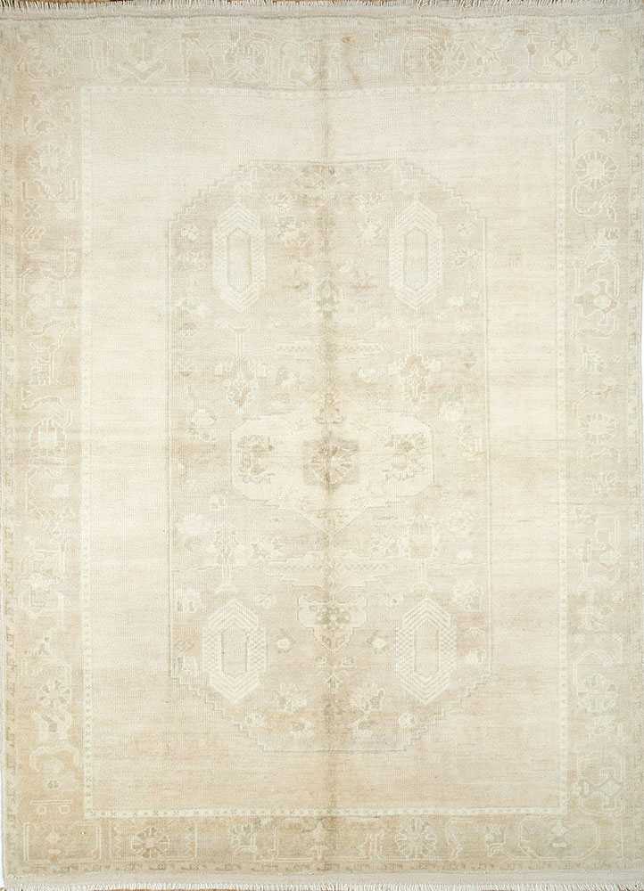vintage beige and brown wool hand knotted Rug - HeadShot