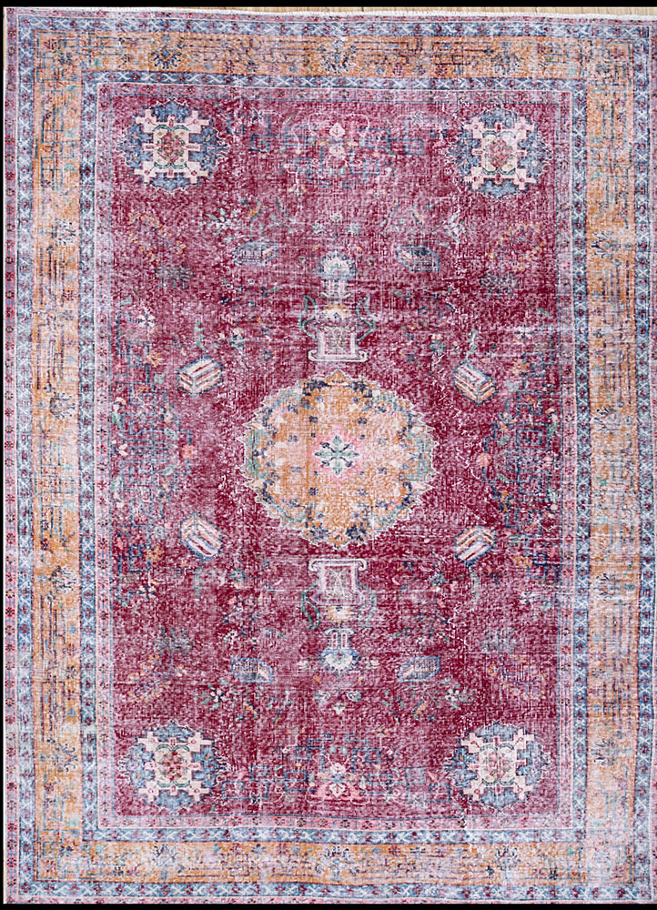 vintage red and orange wool hand knotted Rug - HeadShot
