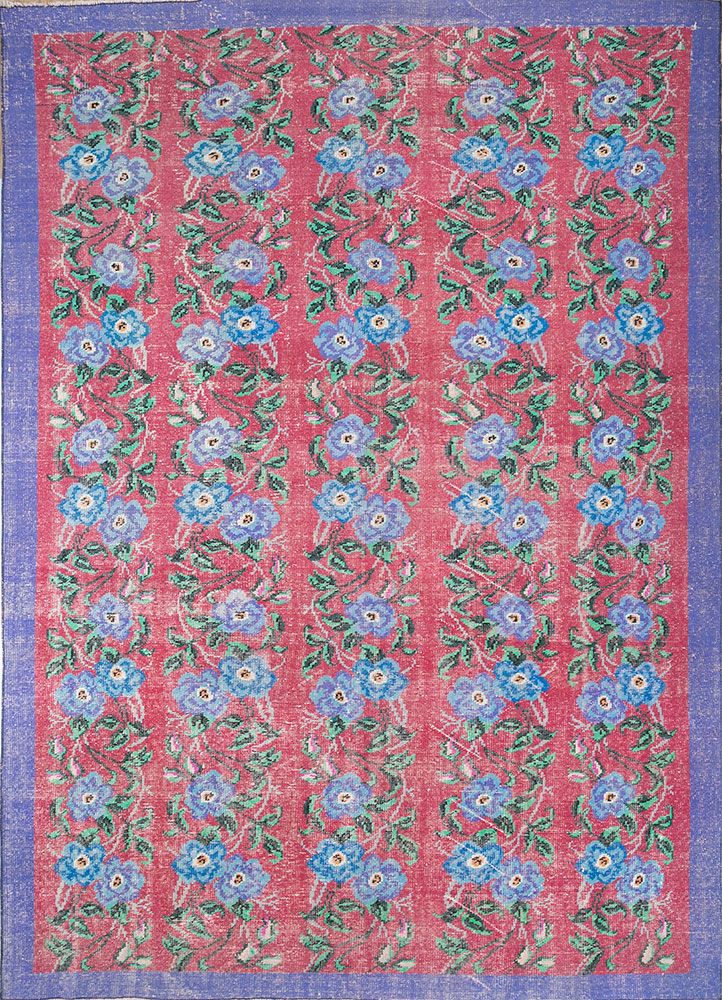 vintage red and orange wool hand knotted Rug - HeadShot