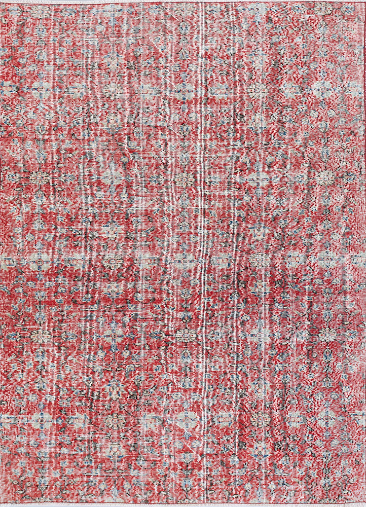vintage red and orange wool hand knotted Rug - HeadShot