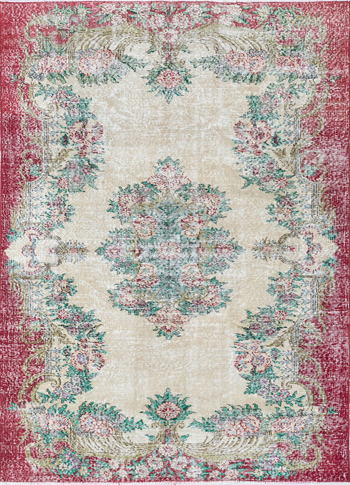 vintage red and orange wool hand knotted Rug - HeadShot