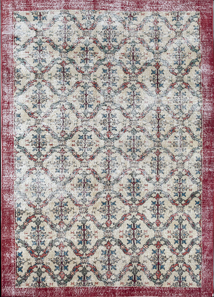 vintage beige and brown wool hand knotted Rug - HeadShot