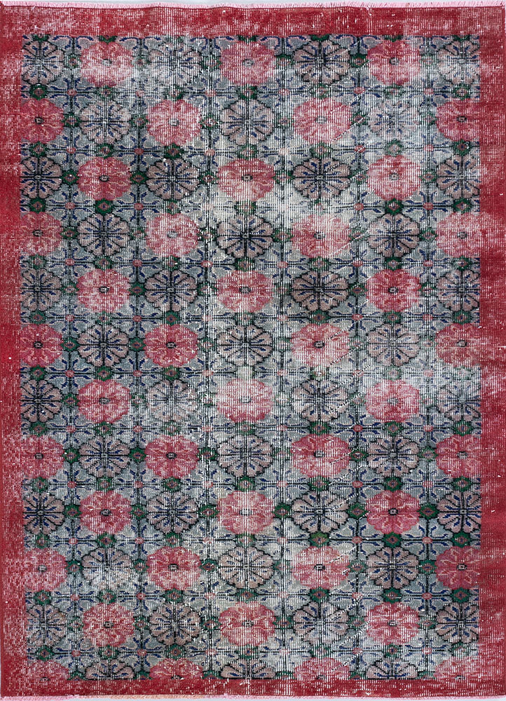 vintage grey and black wool hand knotted Rug - HeadShot