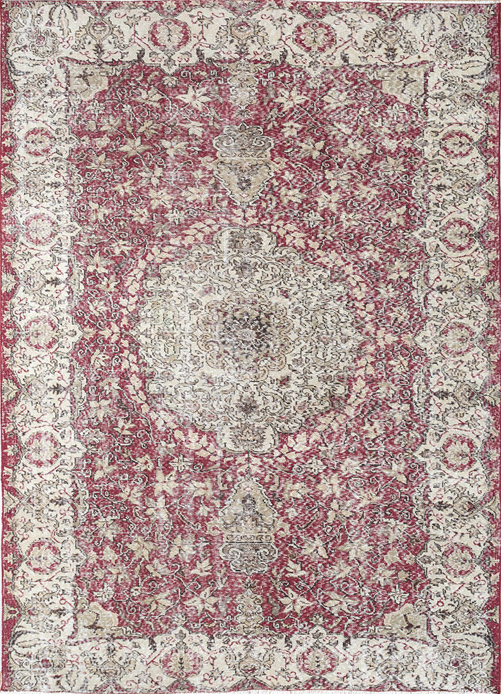 vintage red and orange wool hand knotted Rug - HeadShot